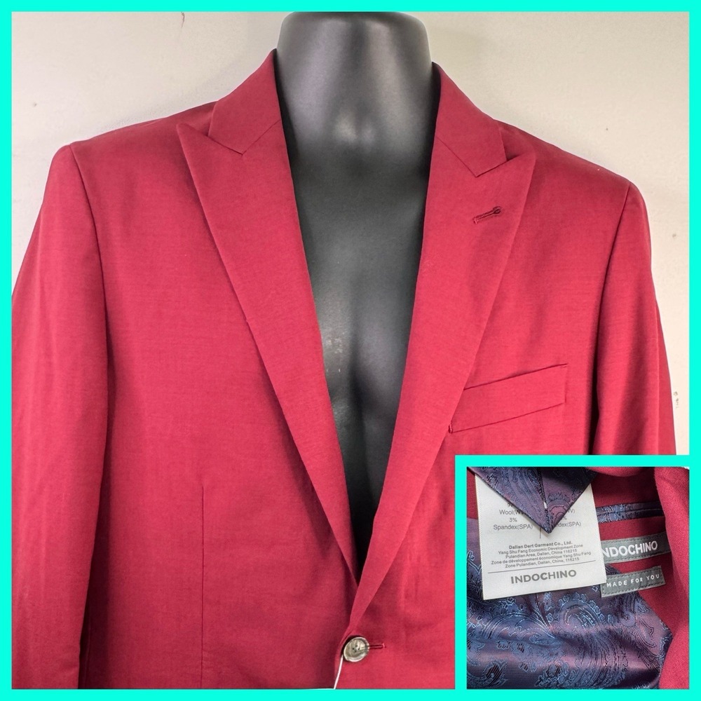 Indochino Blazer Mens "P" Burgundy Wool Cashmere Sports Coat Jacket Luxury Lined